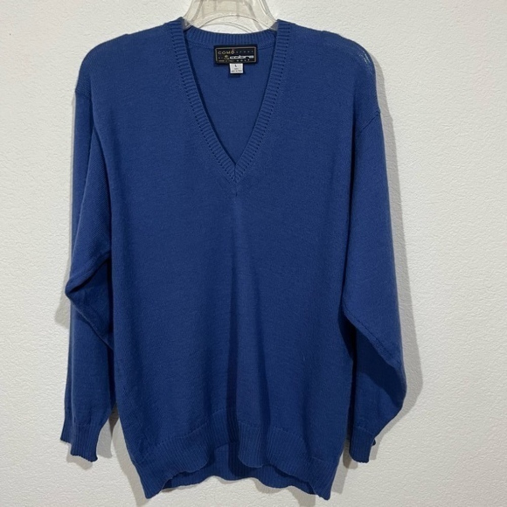 Como Sport Cobra Golf Made in Italy Blue 100% Baby Alpaca V Neck Golf Sweater L